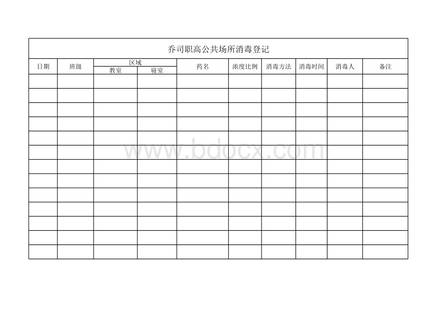 校内公共区域及物品清洗消毒记录表格文件下载.xls_第1页