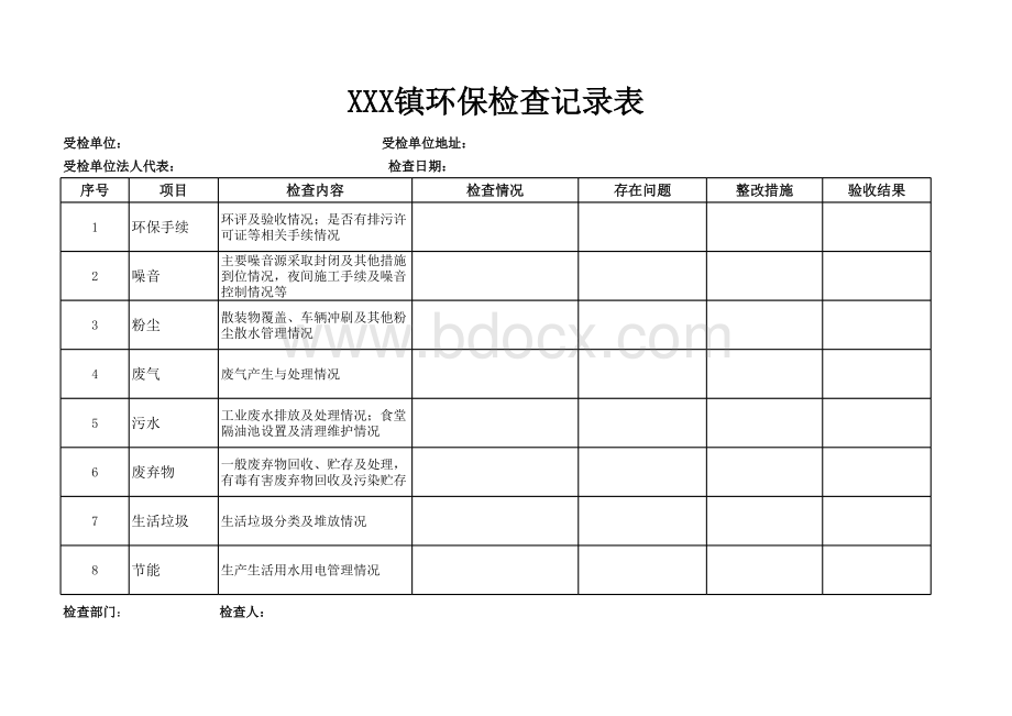 环保检查记录表表格文件下载.xls_第1页