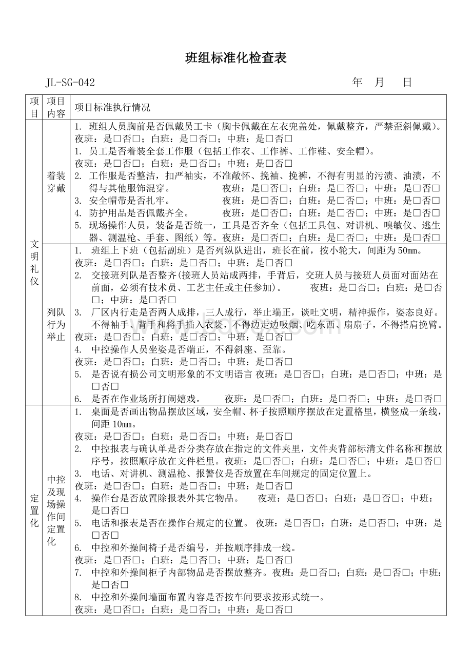 班组标准化检查表.docx_第1页