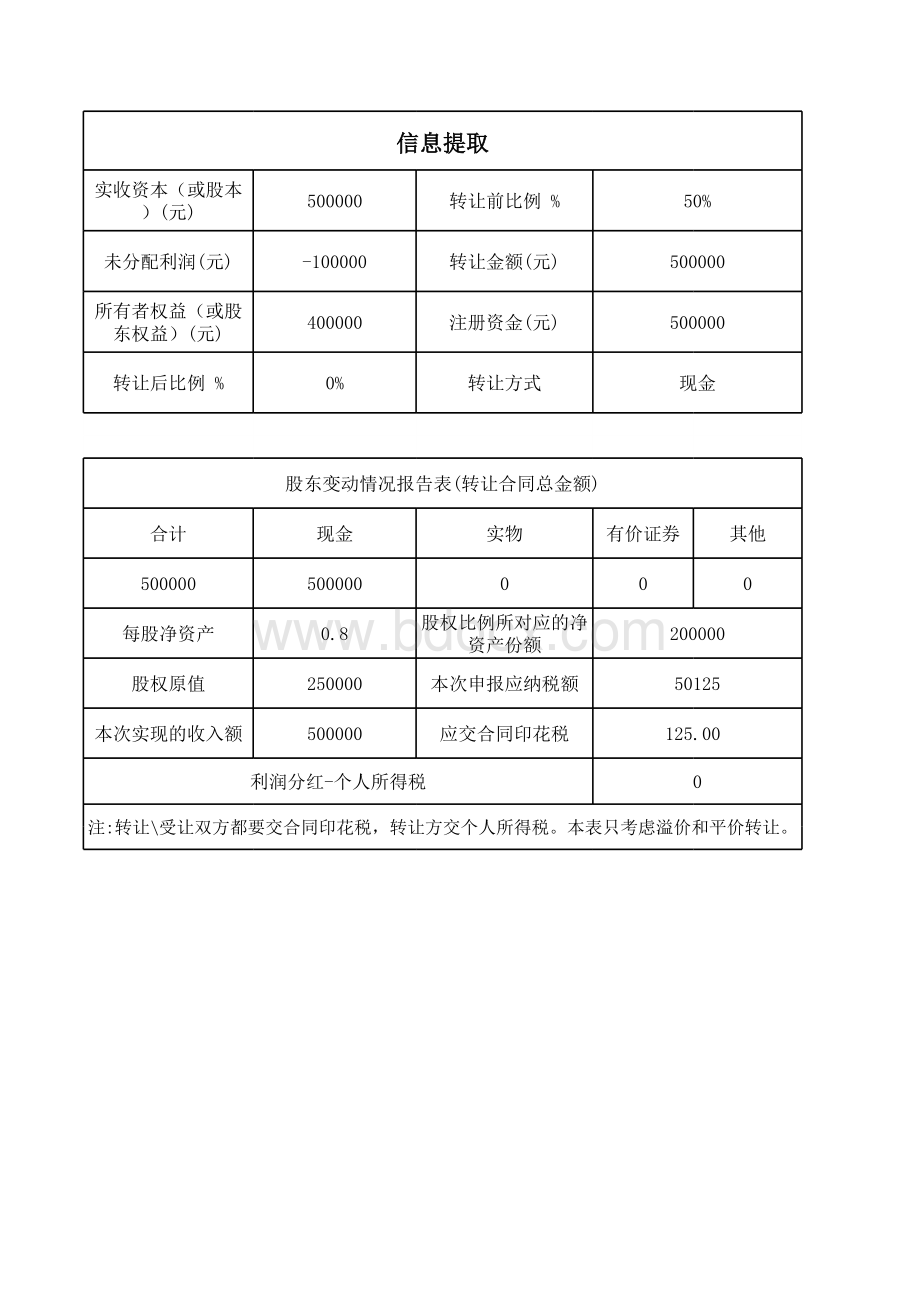 股权转让计算表表格文件下载.xls