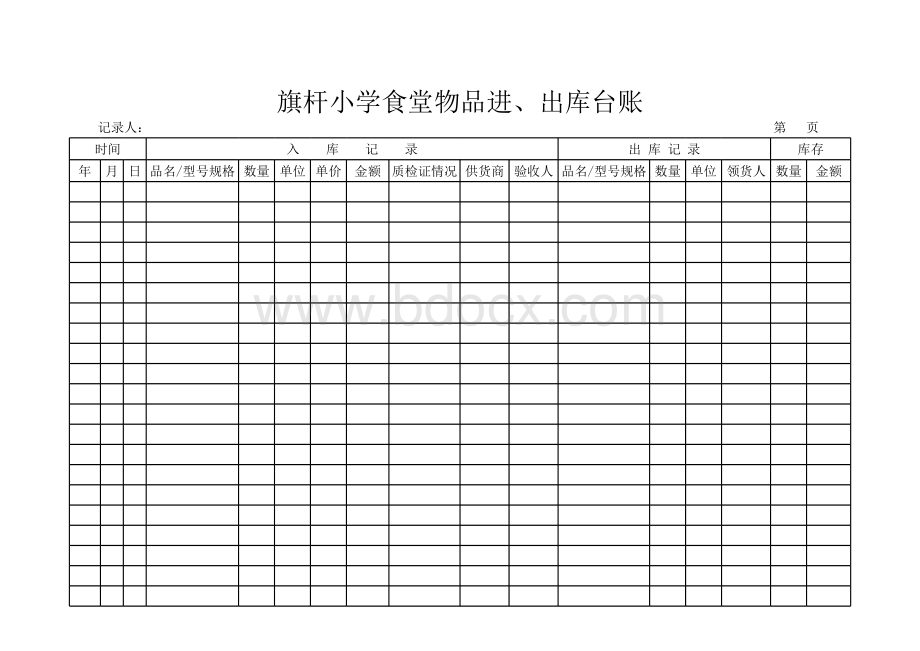 食堂进出库台账表格文件下载.xls_第1页