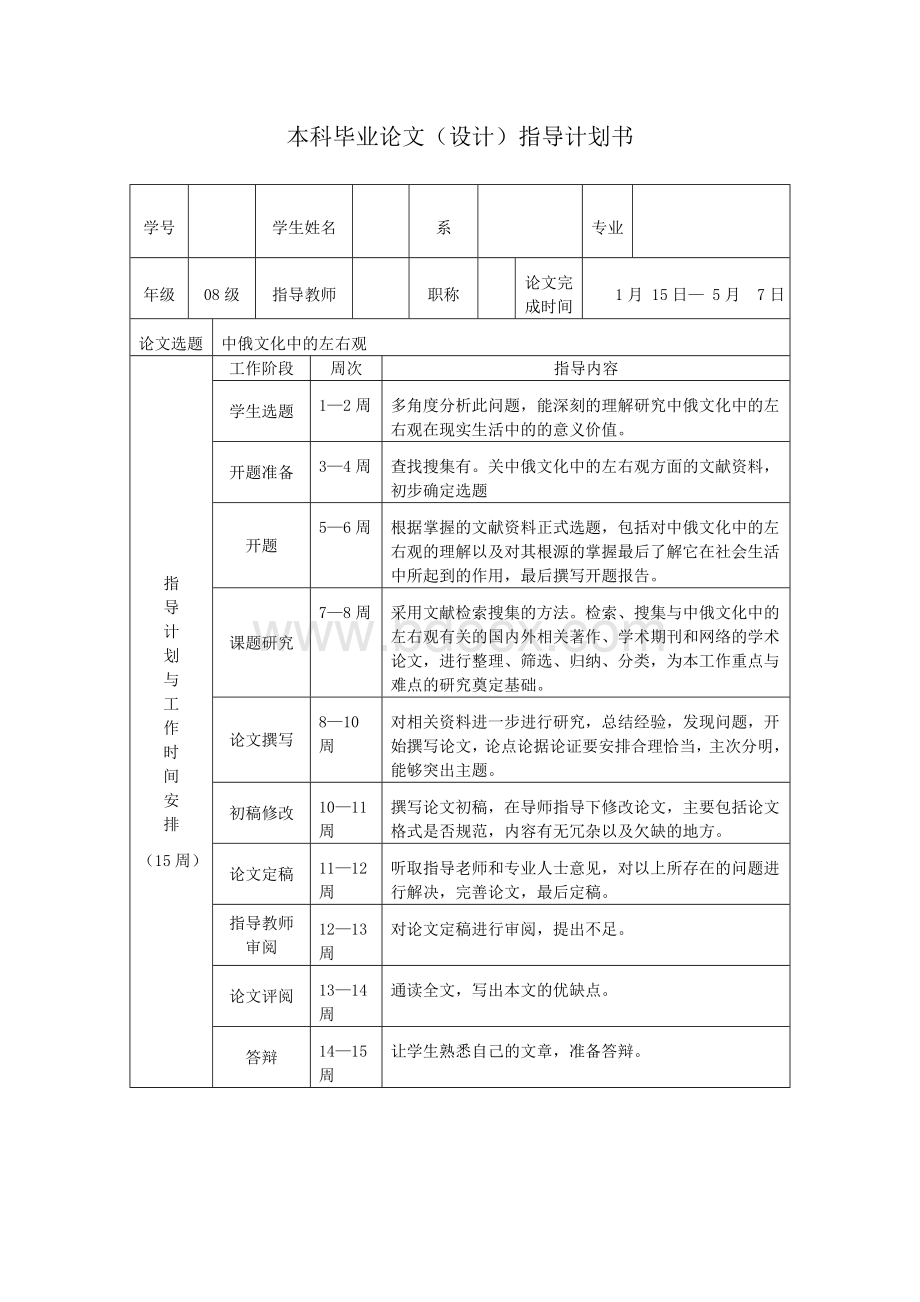 本科毕业指导计划书.doc