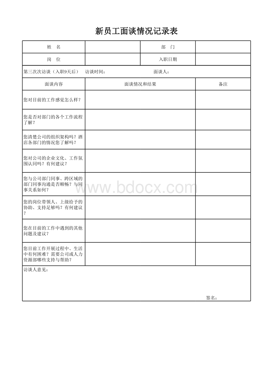 新员工面谈记录表(修改版)表格文件下载.xls_第3页