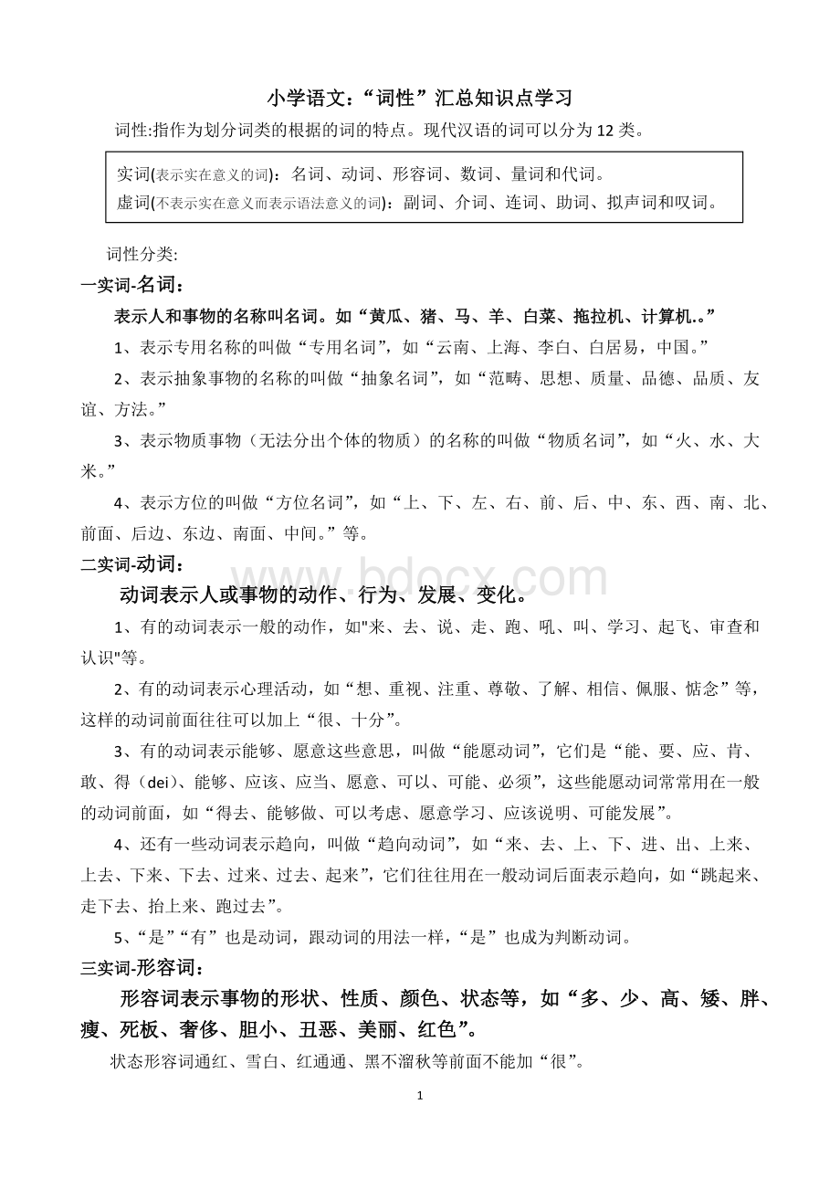 小学语文：“词性”汇总知识点学习Word格式文档下载.docx_第1页