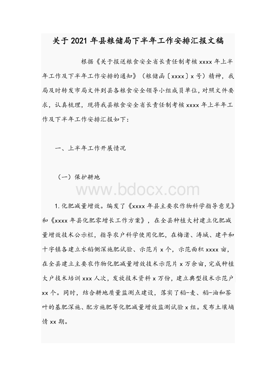 关于2021年县粮储局下半年工作安排汇报文稿Word文档下载推荐.docx