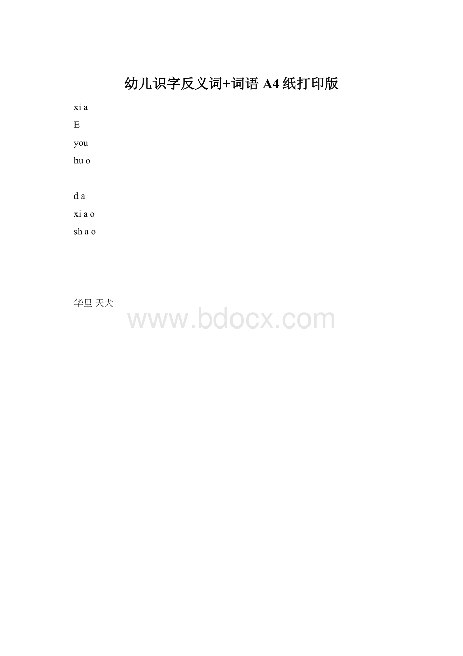 幼儿识字反义词+词语A4纸打印版Word文档格式.docx