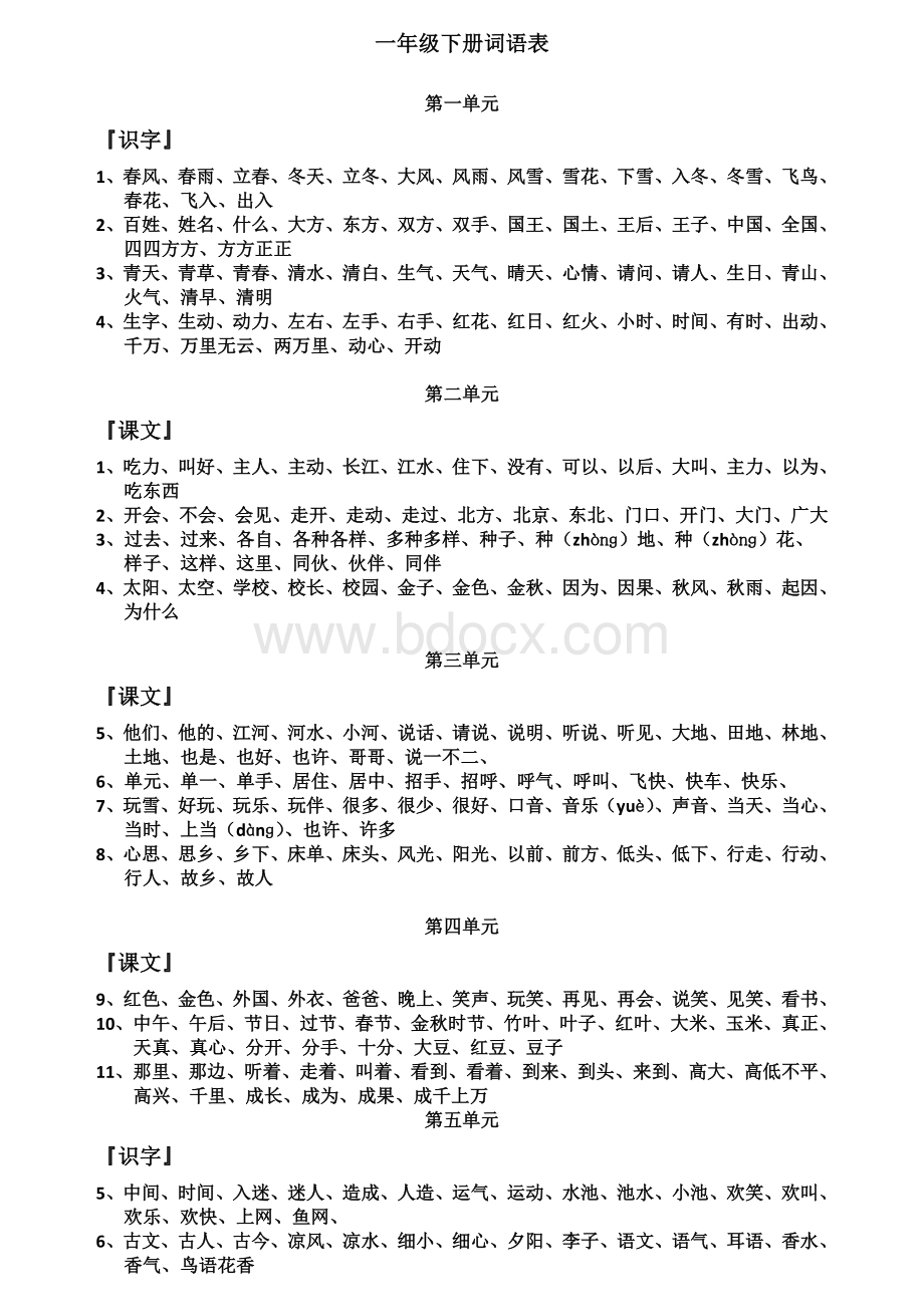 一年级下学期语文生字词语表Word格式文档下载.doc_第1页