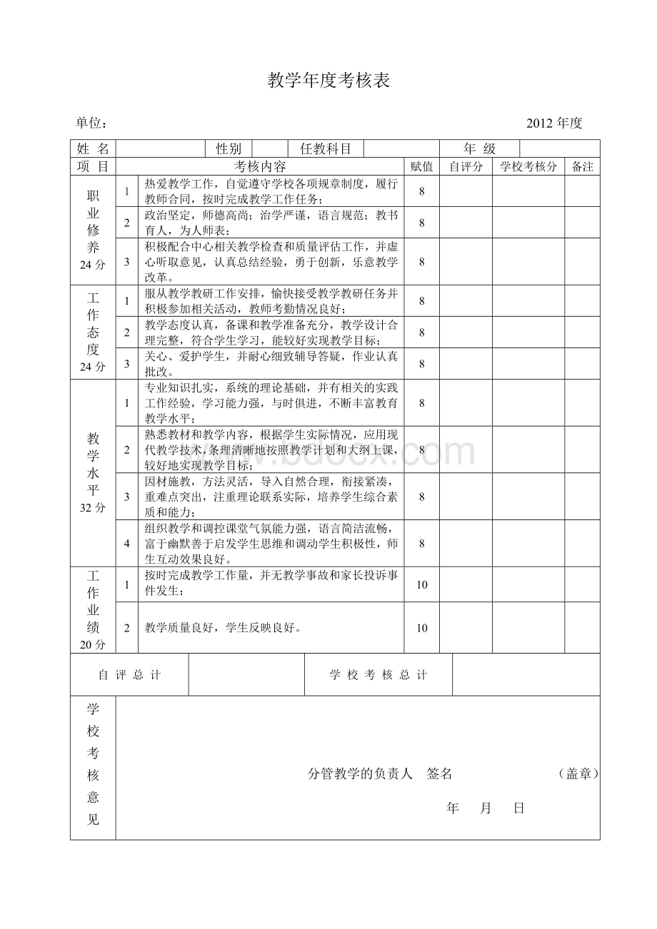 教学年度考核表.doc