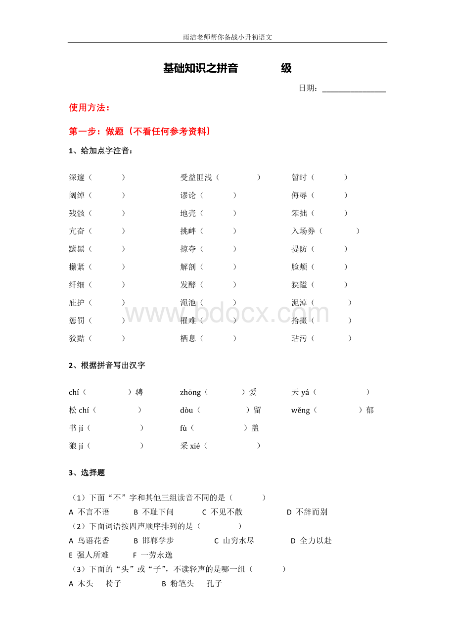 小升初语文之拼音练习Word文档下载推荐.doc_第1页