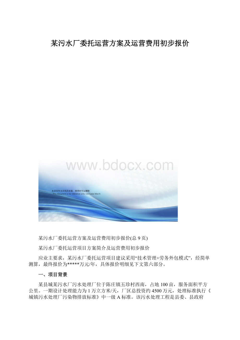 某污水厂委托运营方案及运营费用初步报价Word下载.docx