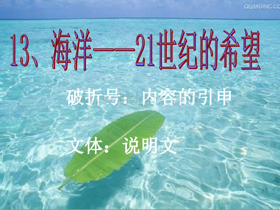 实用苏教版六年级语文下册13海洋21世纪的希望.ppt_第1页