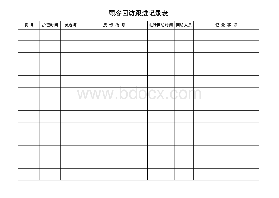 美容师顾客回访跟进记录表.et资料文档下载_第1页