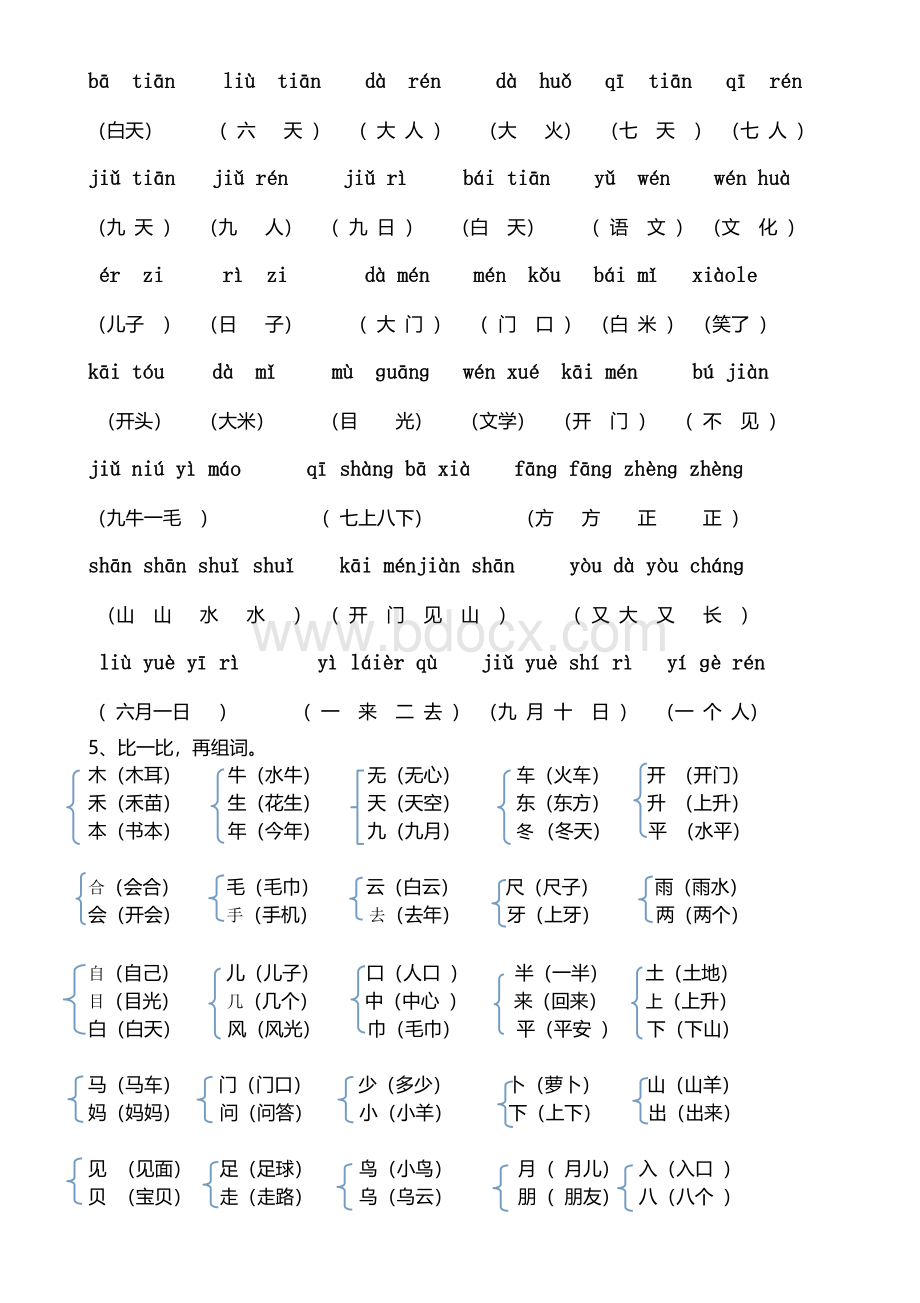 人教版小学一年级语文上册拼音、字词复习重点汇总Word文档格式.doc_第3页