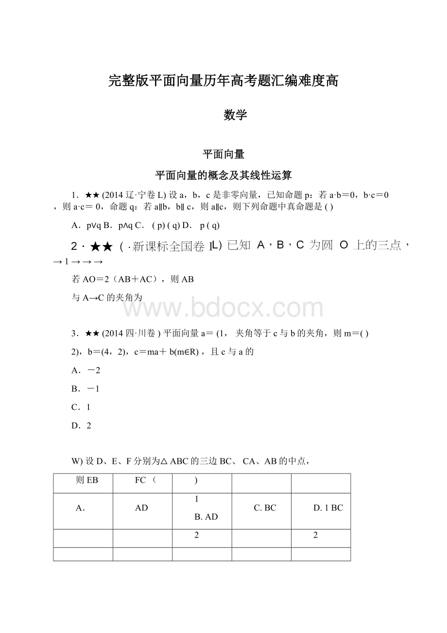 完整版平面向量历年高考题汇编难度高.docx