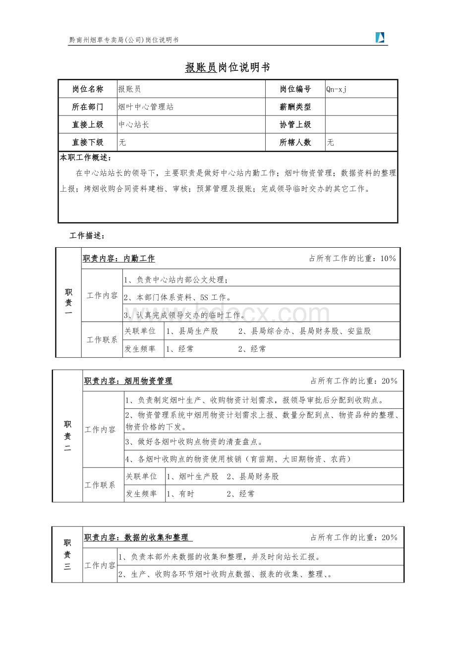 报账员岗位说明书.doc_第1页