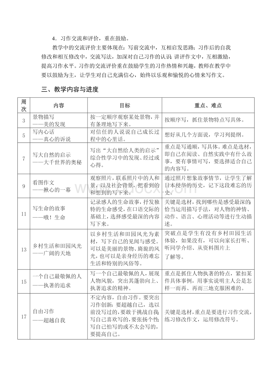 人教版四年级下册习作教学计划Word文档下载推荐.doc_第3页