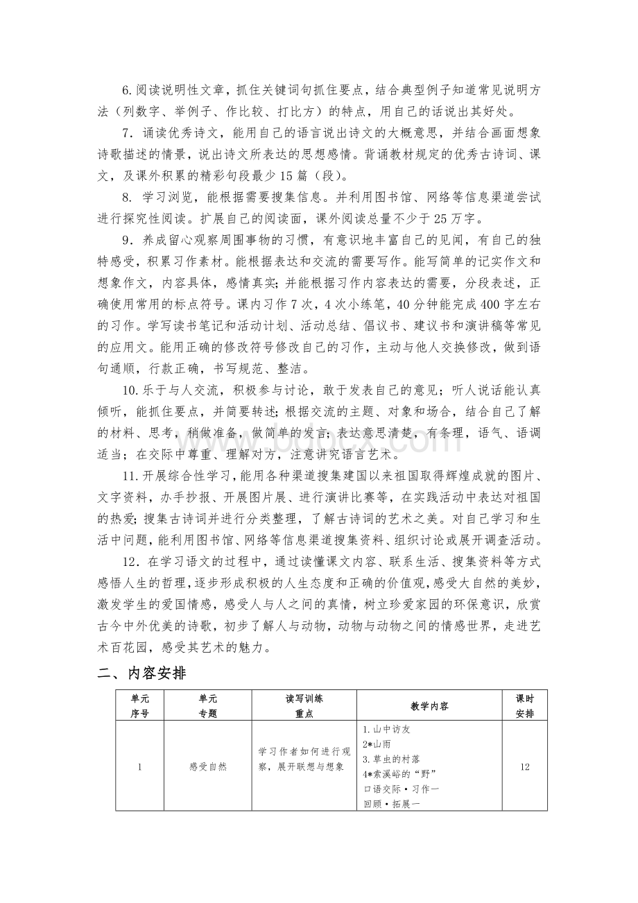 新课标人教版小学六年级语文上册课程纲要Word格式文档下载.doc_第2页