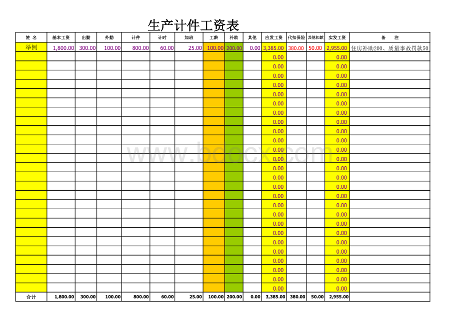 生产、计件工资表(带公式).xls