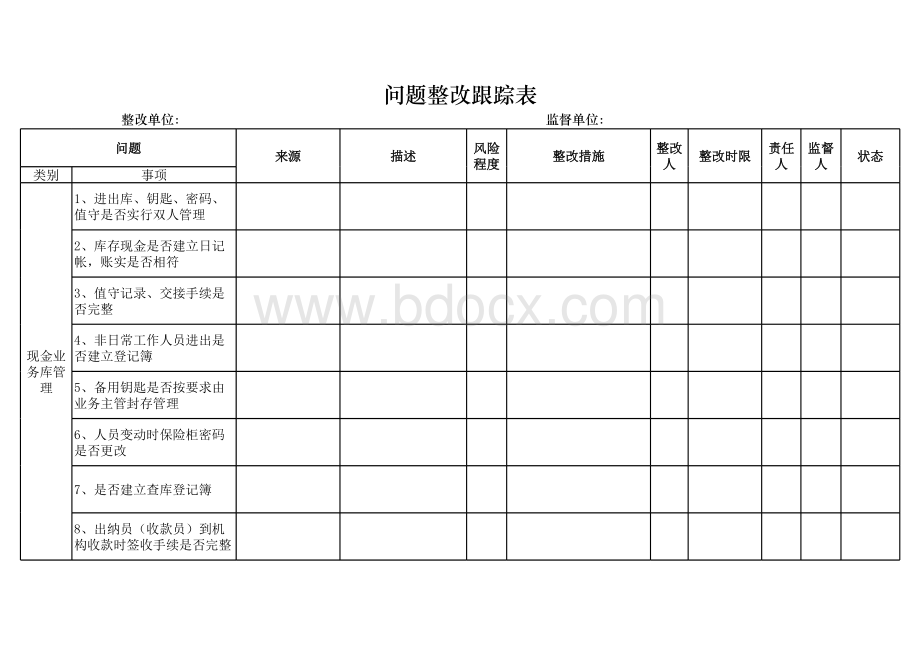 问题整改跟踪表表格文件下载.xls