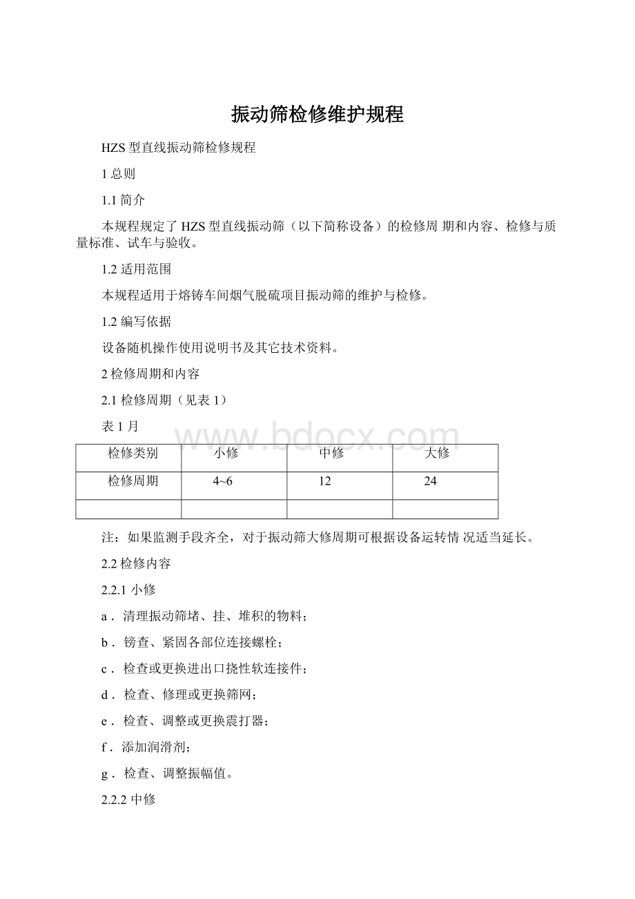 振动筛检修维护规程.docx_第1页