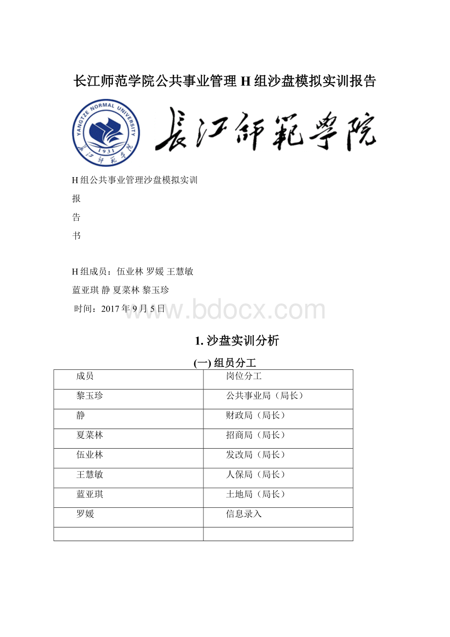 长江师范学院公共事业管理H组沙盘模拟实训报告.docx