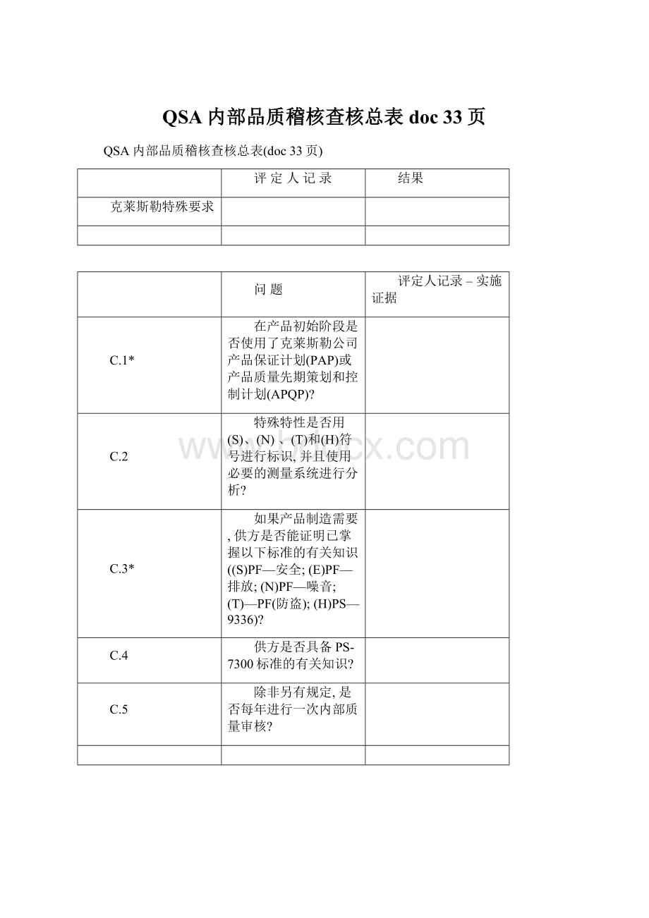 QSA内部品质稽核查核总表doc 33页文档格式.docx