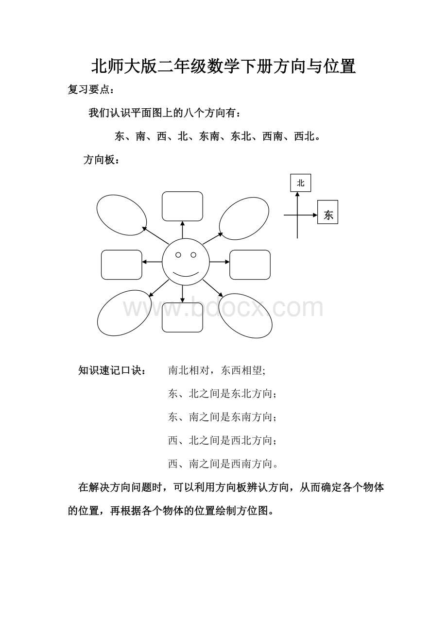 北师大版二年级数学下册方向与位置复习题.doc_第1页