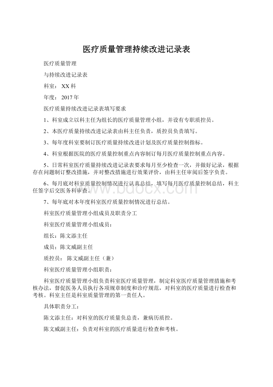 医疗质量管理持续改进记录表文档格式.docx