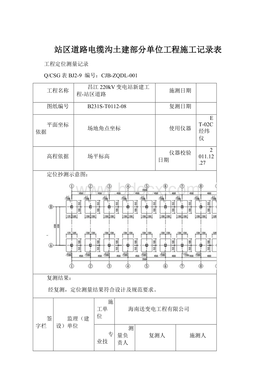 站区道路电缆沟土建部分单位工程施工记录表.docx