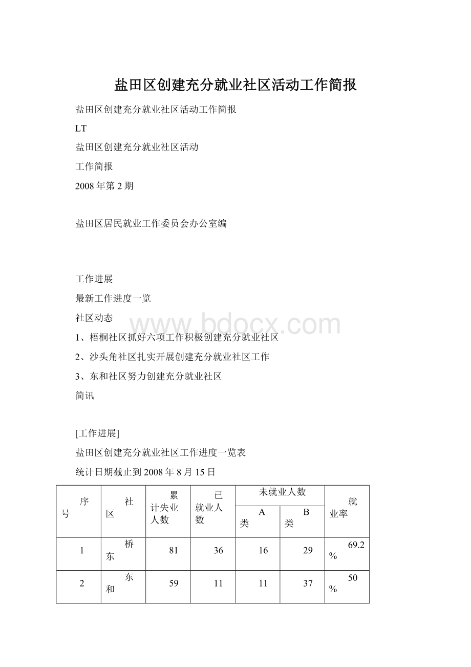 盐田区创建充分就业社区活动工作简报.docx_第1页