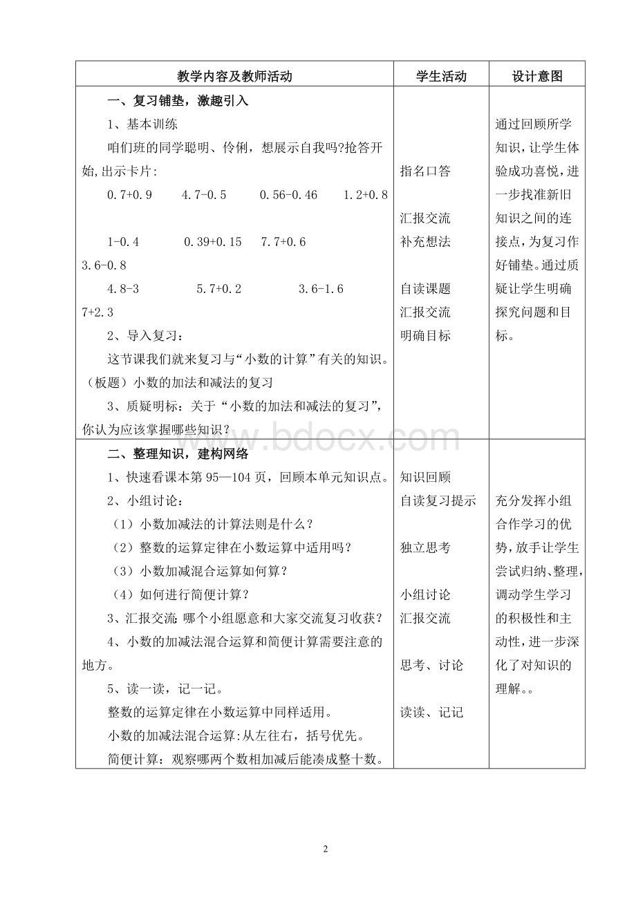 小数的加法和减法整理与复习教学设计Word下载.doc_第2页