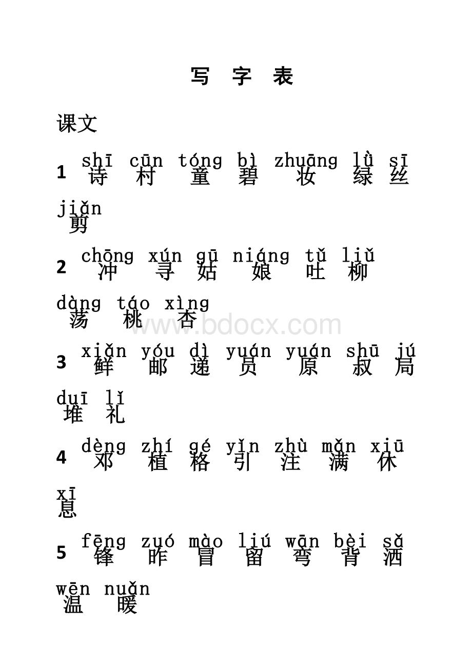 部编版二年级语文写字表下册带拼音Word文件下载.doc