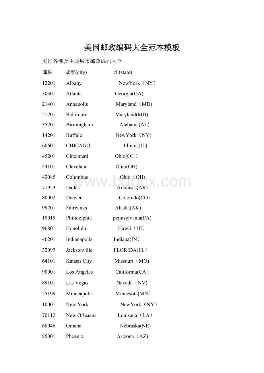 美国邮政编码大全范本模板.docx_第1页