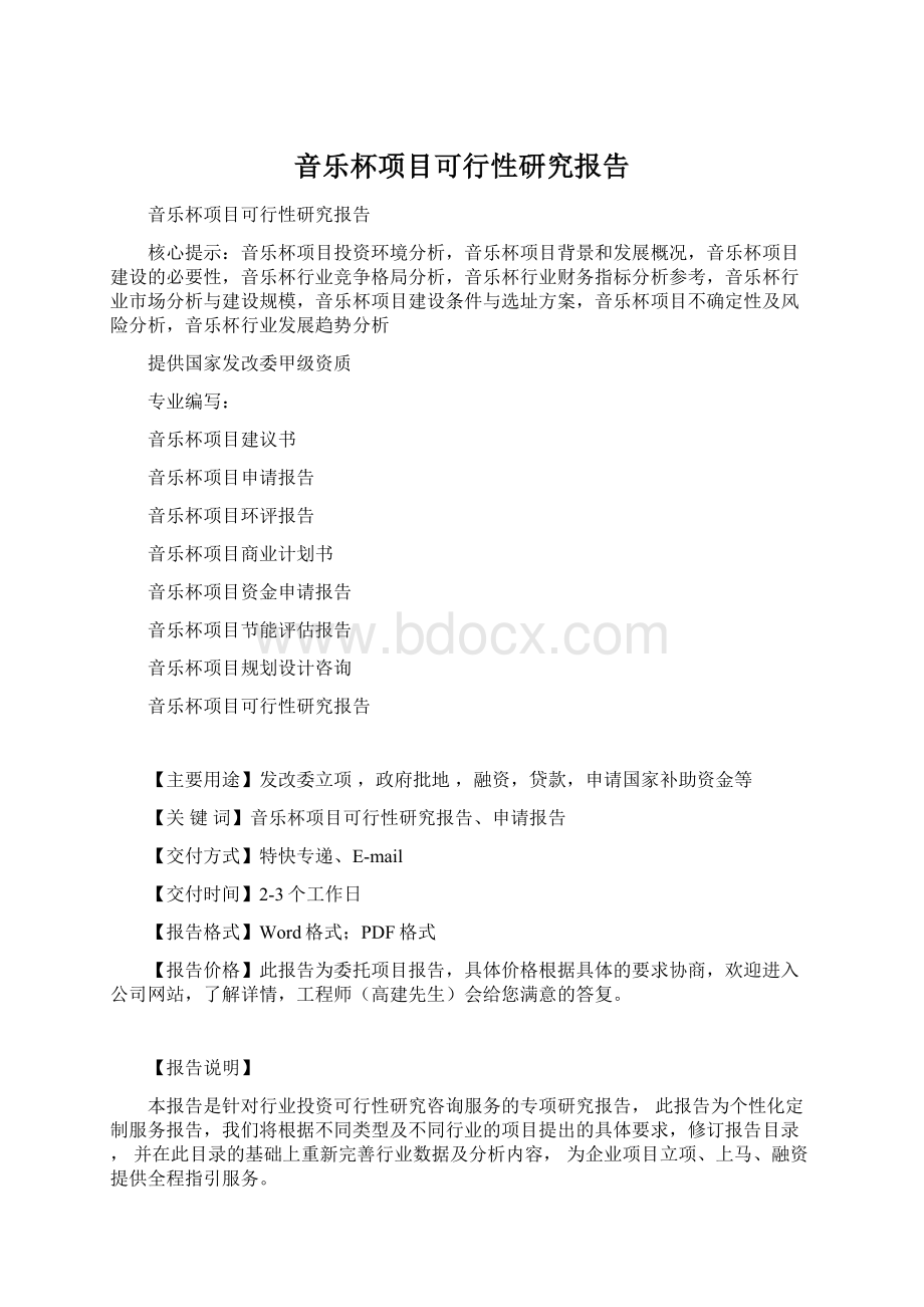 音乐杯项目可行性研究报告Word文档格式.docx_第1页