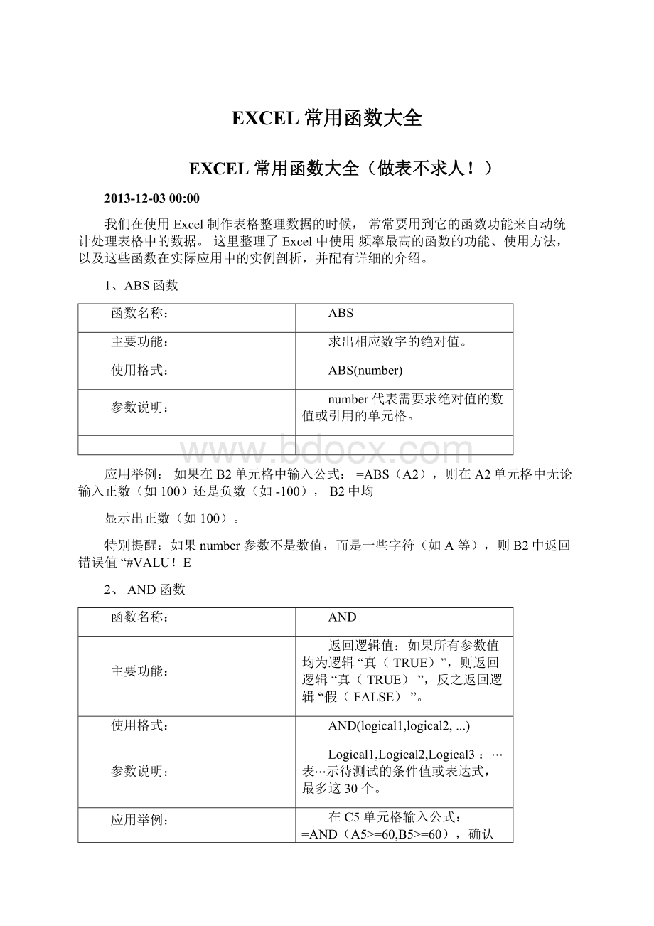 EXCEL常用函数大全Word文档下载推荐.docx