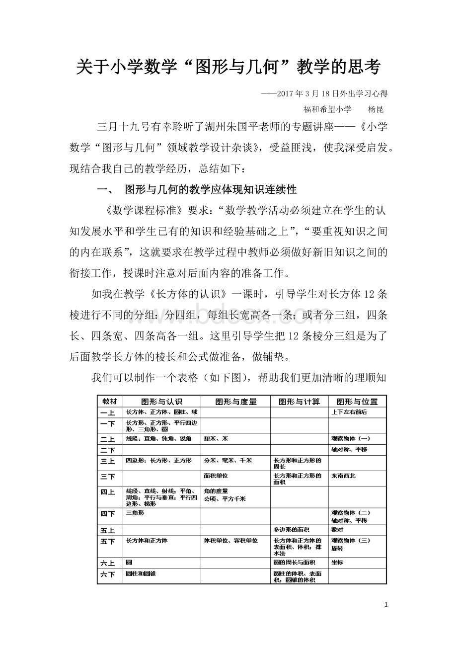 关于小学数学“图形与几何”教学的思考.docx