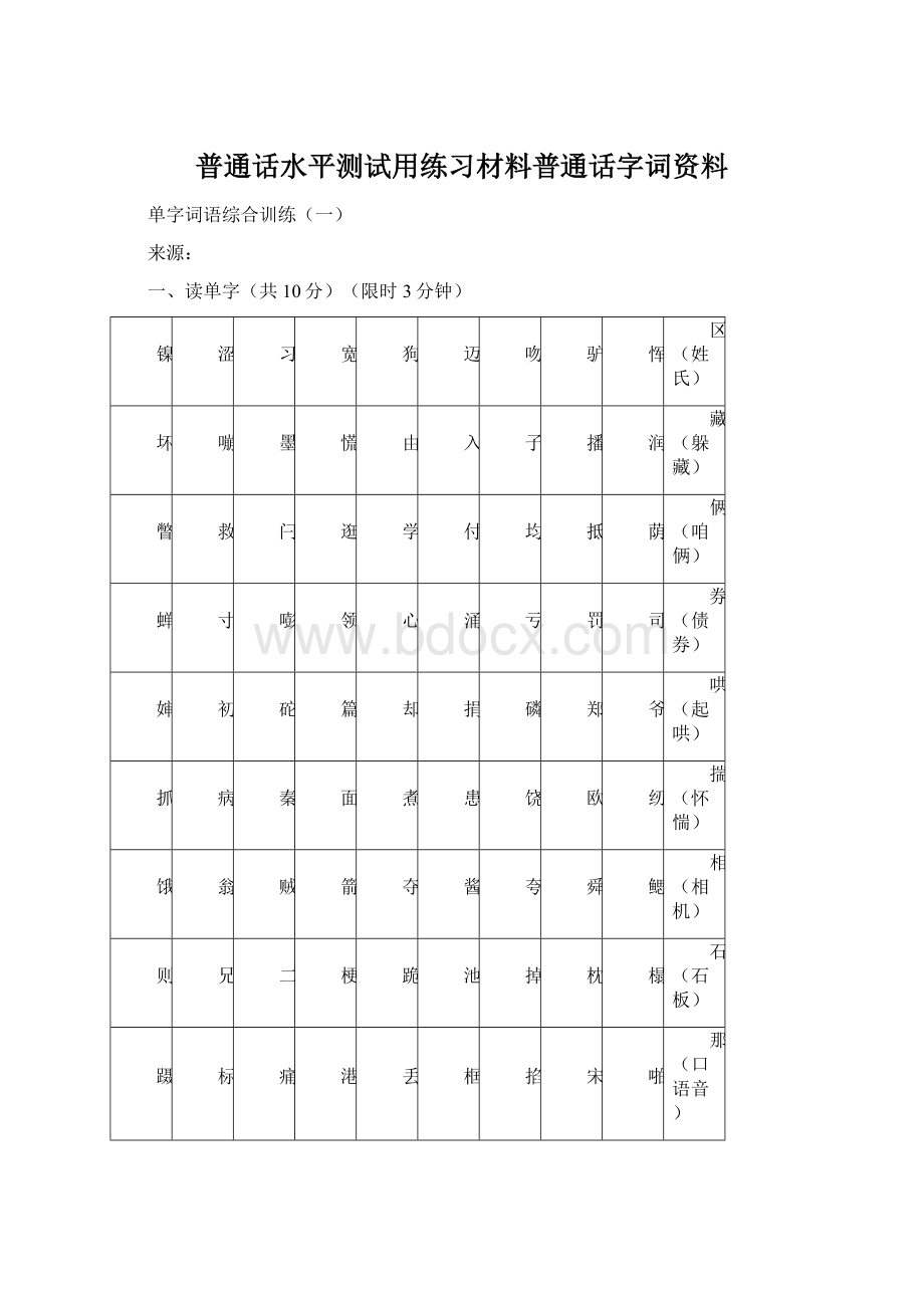 普通话水平测试用练习材料普通话字词资料.docx_第1页