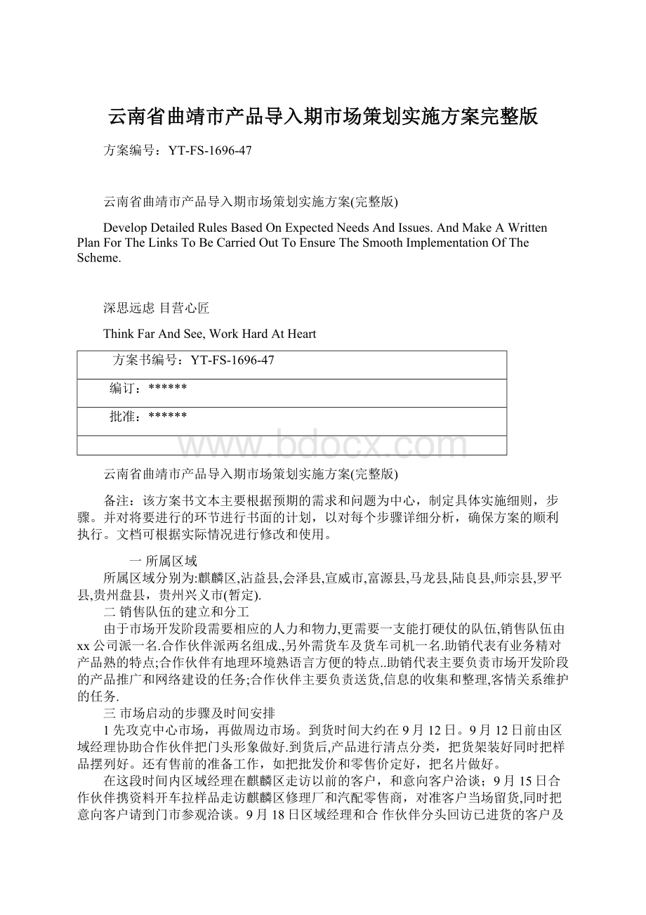 云南省曲靖市产品导入期市场策划实施方案完整版.docx_第1页