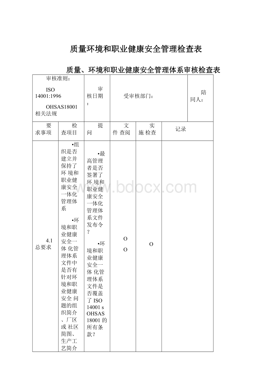 质量环境和职业健康安全管理检查表.docx_第1页