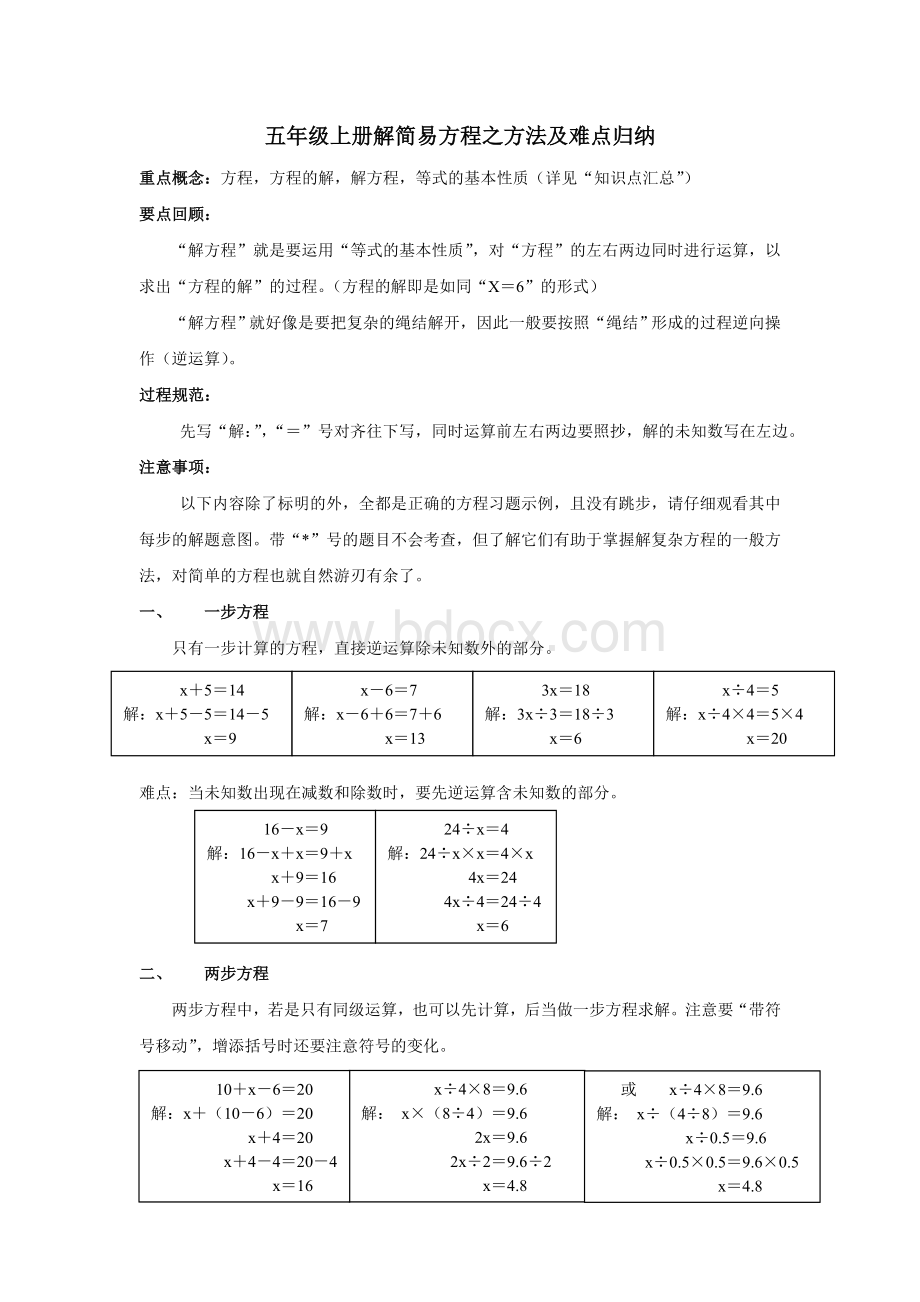 五年级上册解简易方程之方法及难点归纳Word下载.doc_第1页