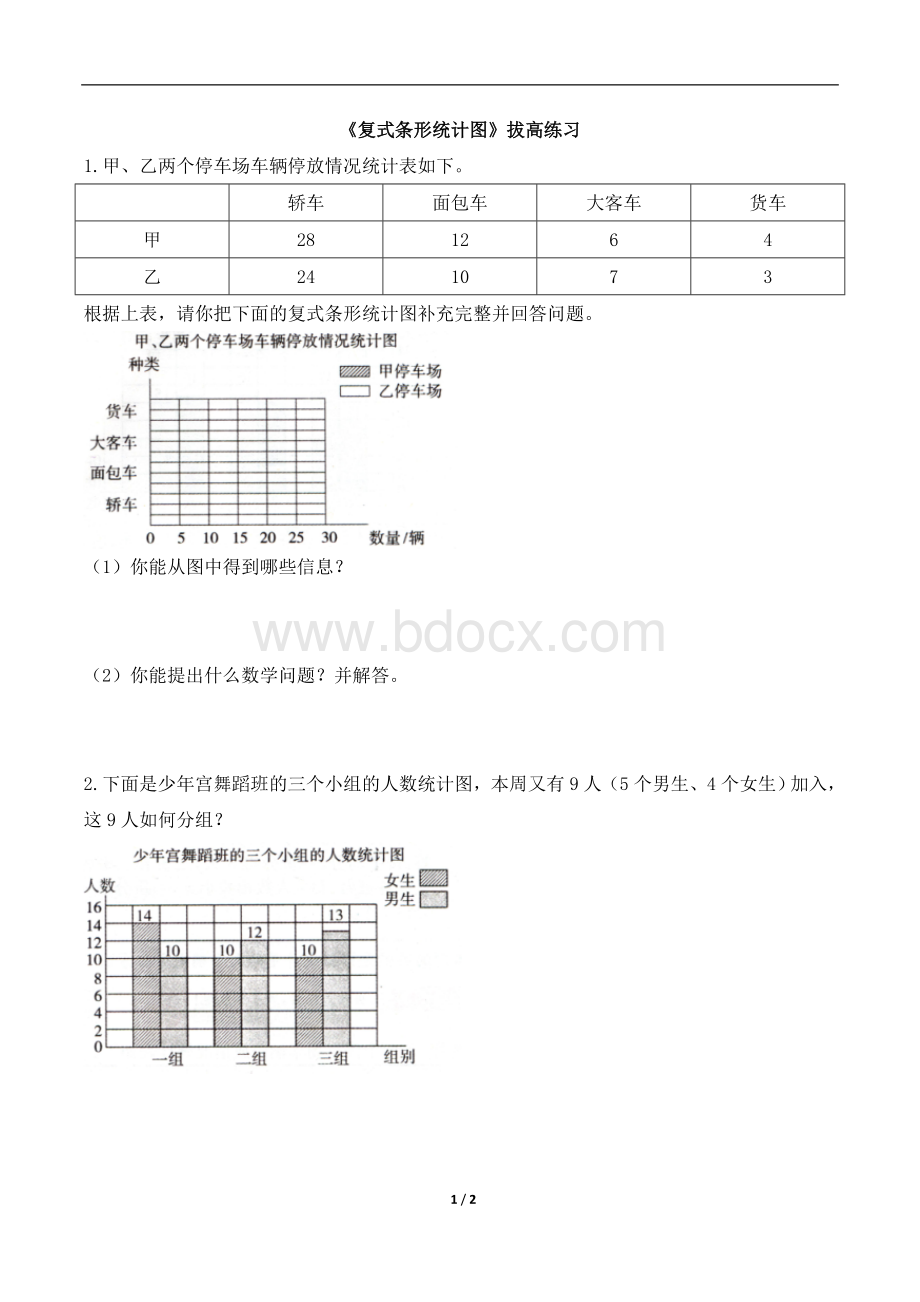 北师大版五年级下册数学《复式条形统计图》拔高练习.doc