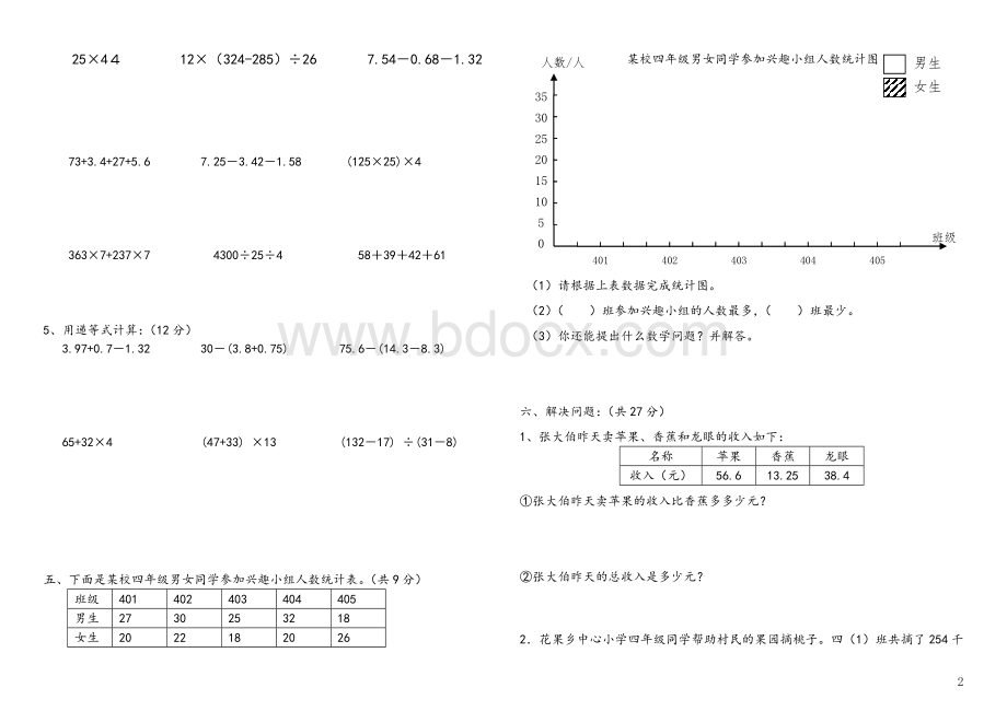 2015年人教版四年级数学下册期末测试卷.doc_第2页