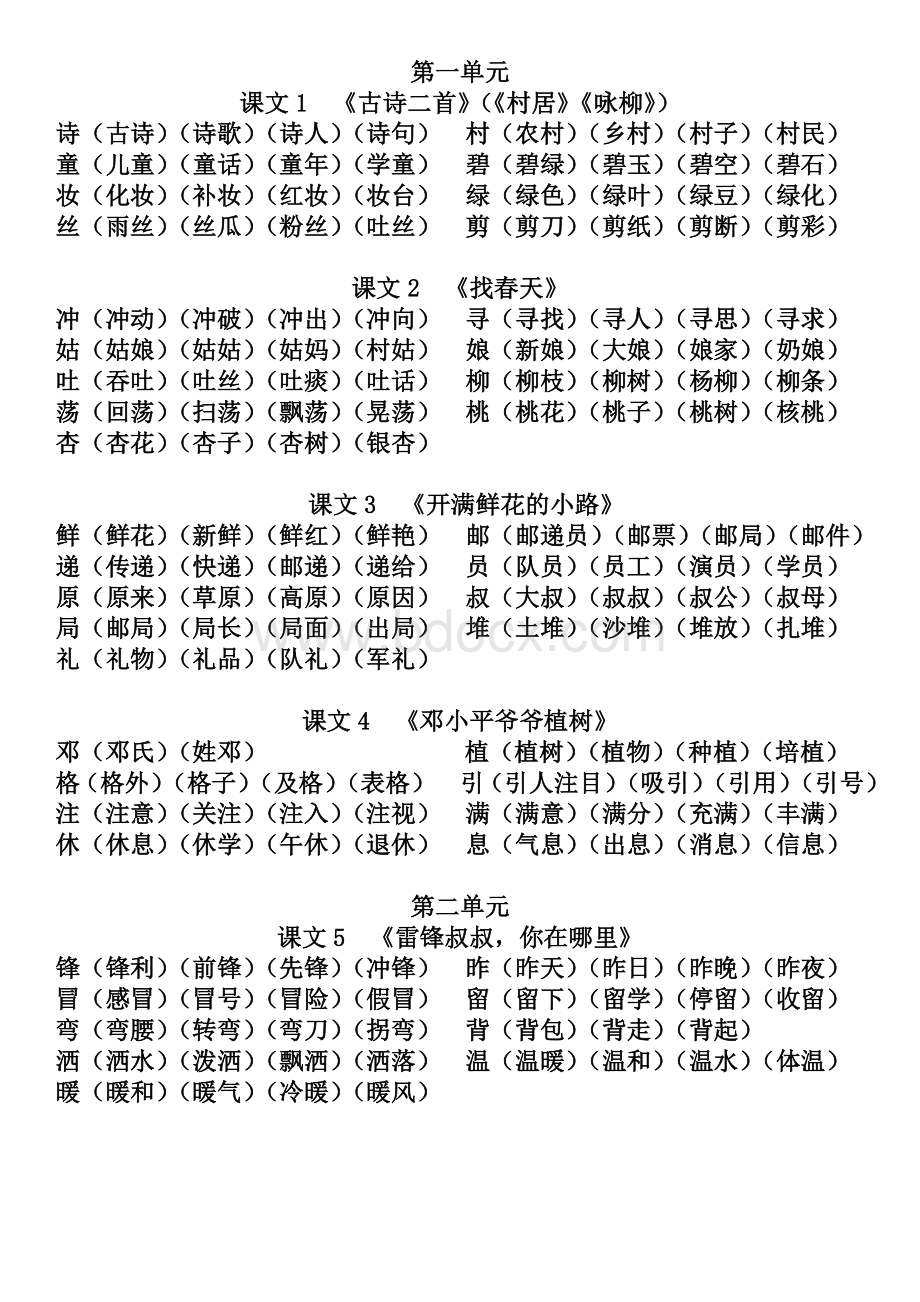 部编版二年级下册生字组词Word文档格式.doc_第2页