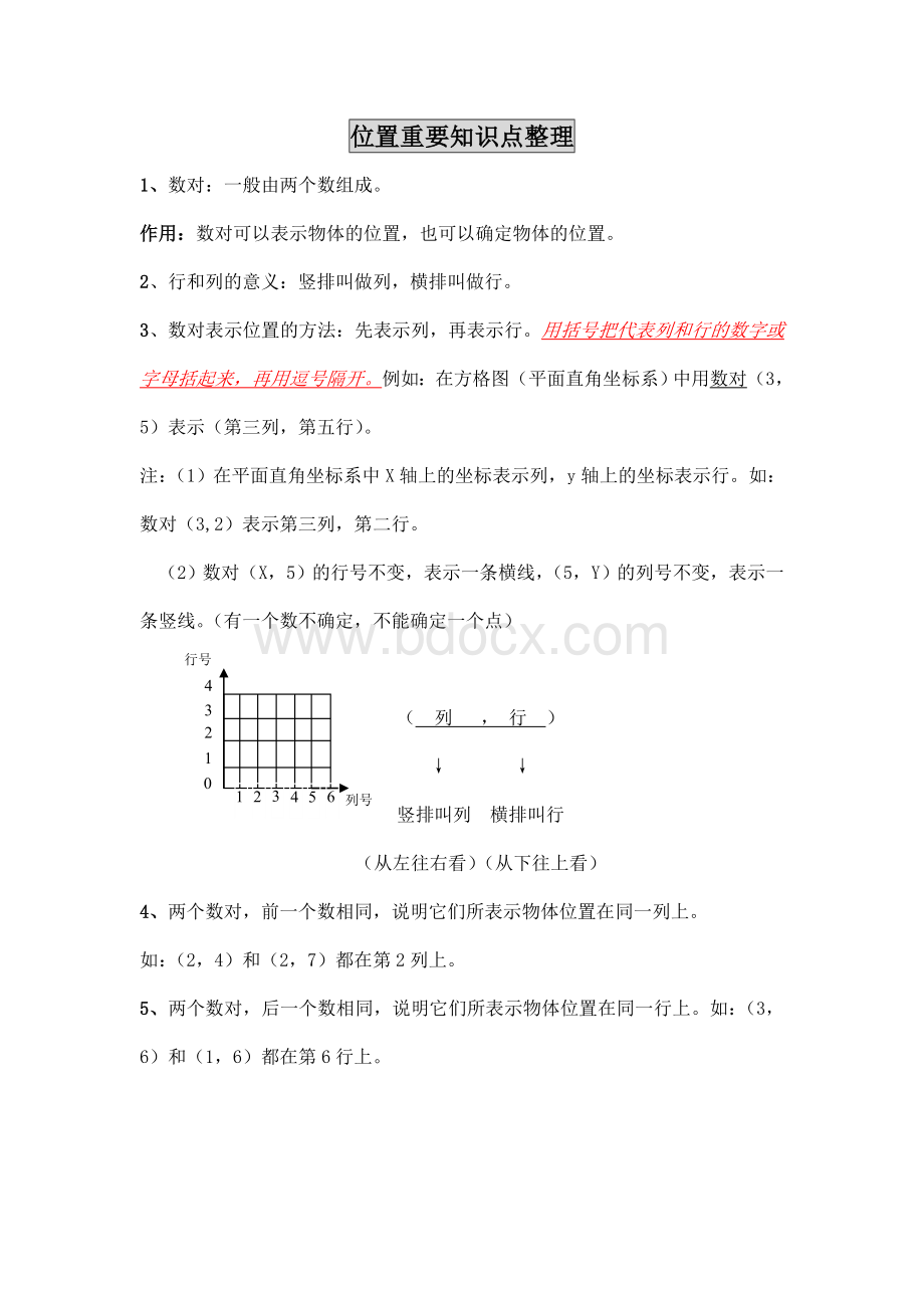 五年级位置重要知识点整理文档格式.doc_第1页