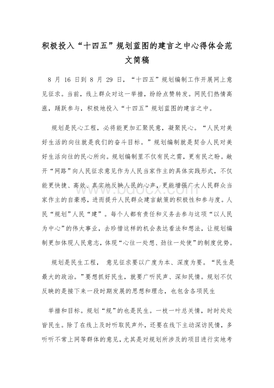 积极投入“十四五”规划蓝图的建言之中心得体会范文简稿.docx