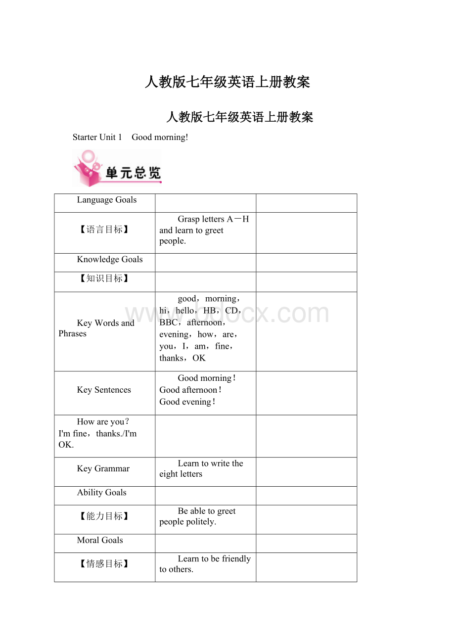 人教版七年级英语上册教案Word文档格式.docx