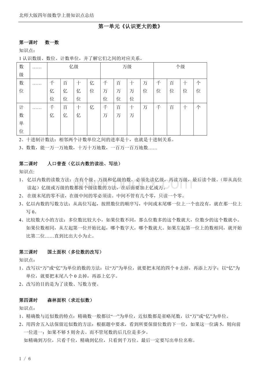 北师大版四年级上册数学知识点总结Word文档格式.docx_第1页