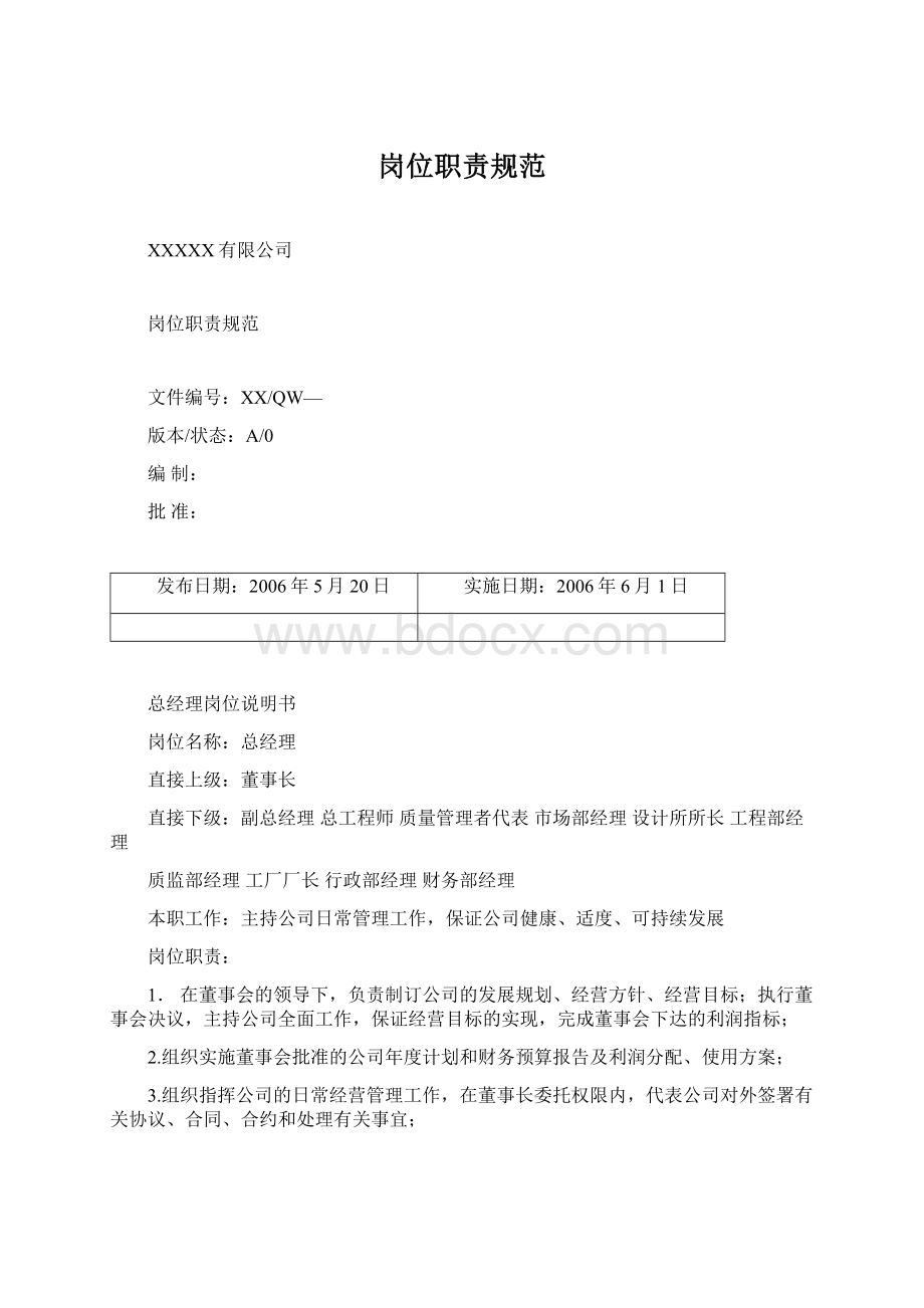 岗位职责规范Word文档下载推荐.docx