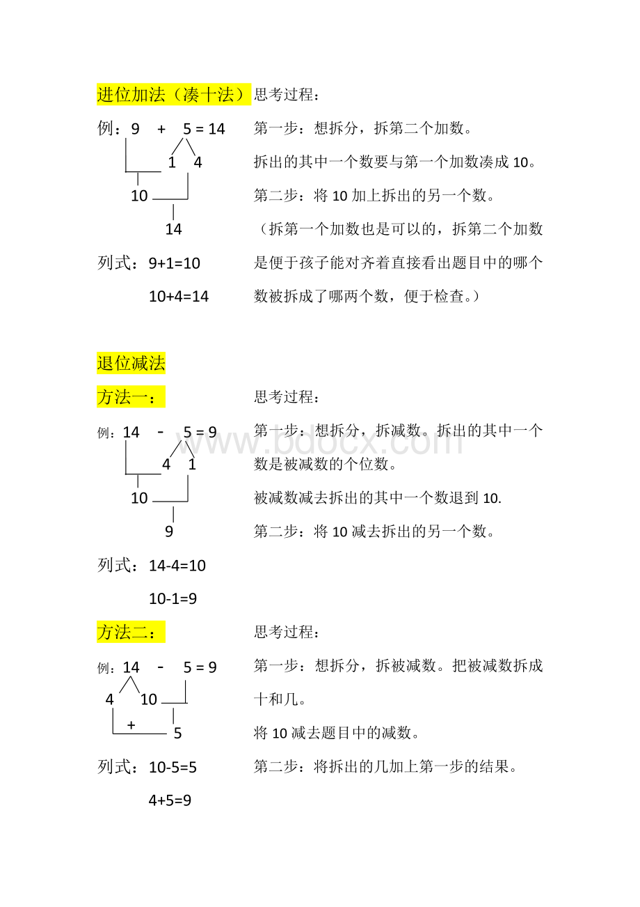 小学一年级数学进位加法、退位减法讲解文档格式.doc