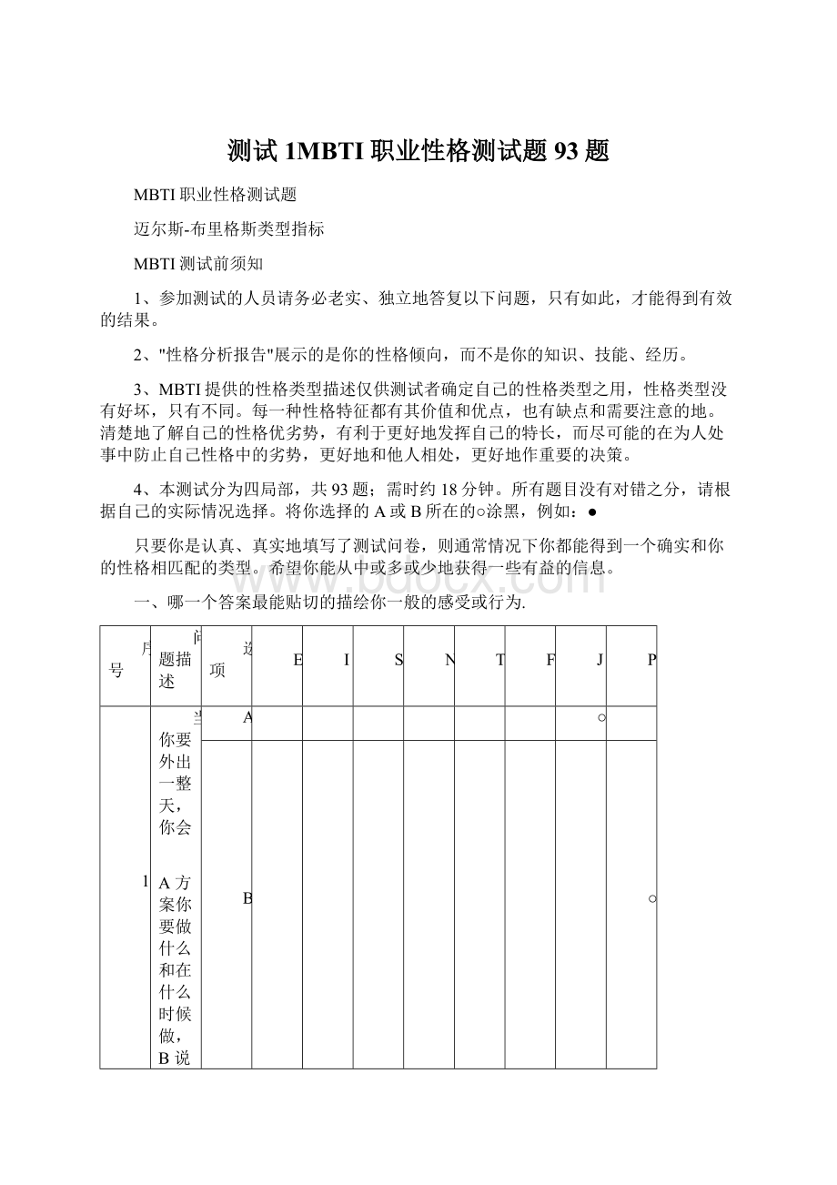 测试1MBTI职业性格测试题93题Word文档下载推荐.docx